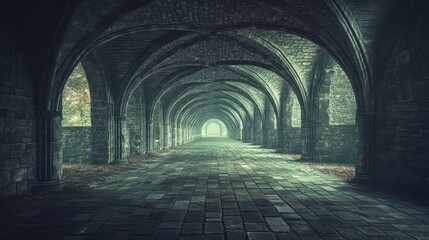 Obraz premium Mysterious stone archway tunnel leading to light.