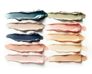Diverse Collection of Color Correcting Concealers Strokes on White Background, Top View Collage