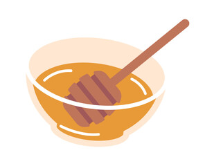 Dipper on glass honey bowl