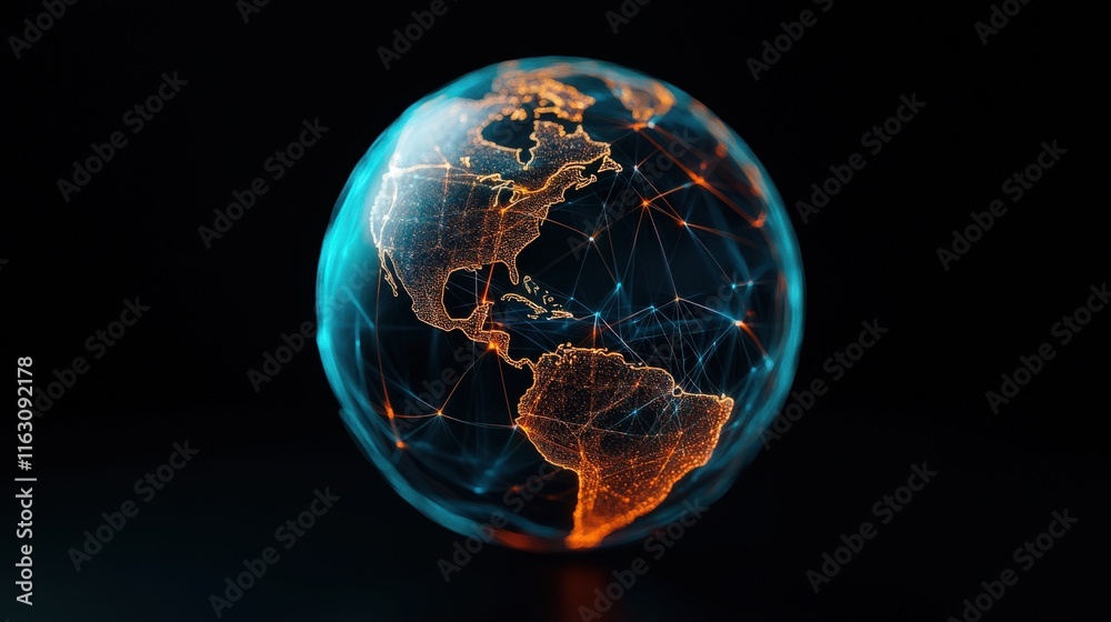 Aufkleber 3D Illustration of a Digital Globe with Network Connections Representing Global Communication and Connectivity in a Dark Background