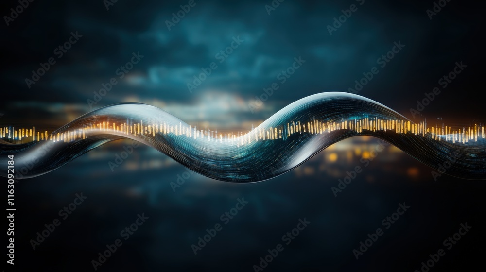 Fototapete Abstract representation of sound waves with a flowing design and dynamic colors, showcasing the beauty and complexity of audio visualization in a modern style