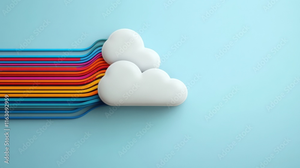 Aufkleber Abstract representation of cloud technology with vibrant color lines flowing seamlessly, symbolizing data transfer and connectivity in a modern digital landscape.