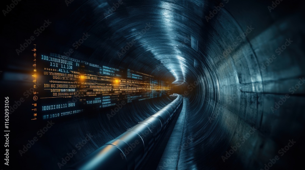 Leinwandbilder abstract view of a futuristic tunnel with glowing data streams and reflections, evoking a sense of t