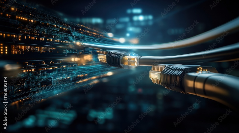 Aufkleber high-speed data transmission concept with optical cables in a futuristic environment, illustrating c