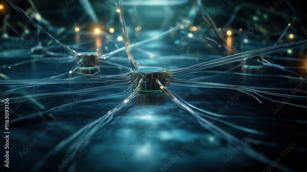 Aufkleber Intricate Network of Connected Nodes Representing Advanced Technology and Modern Communication Systems in a Futuristic Digital Landscape