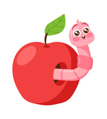 Lovely rainworm peeking from apple