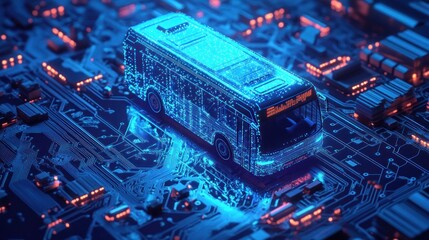 Obraz premium Digital Bus on Circuit Board: Future of Transportation Technology