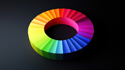 Obraz premium A captivating donut chart featuring thin segmented rings in vibrant hues, with a central hole and soft shadows that enhance its 3D appearance, elegantly displayed on a dark surface