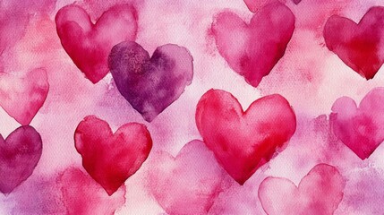 Fototapeta premium Watercolor Painting of Pink and Purple Hearts