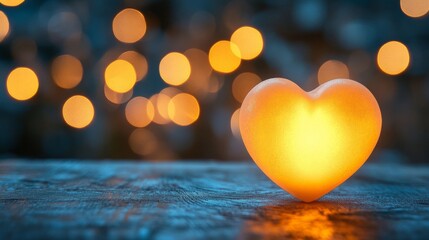 Fototapeta premium Glowing Heart Rests On Dark Wooden Surface
