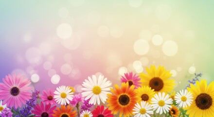 Obraz premium Vibrant colorful flowers with bokeh background for spring and summer design