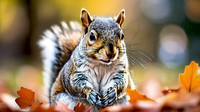 a squirrel  sitting on  leaves