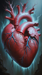 A delicately ravaged heart, its chambers exposed and arteries crumbling,This vivid depiction of a heart afflicted by disease