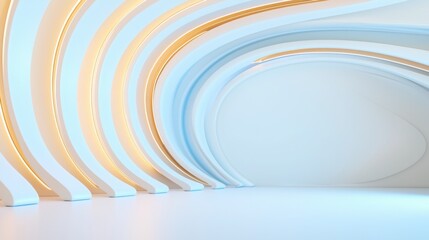 Obraz premium A modern, minimalist interior featuring curved white and blue walls with soft lighting, creating a serene and spacious atmosphere.