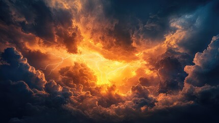 Dramatic storm clouds illuminated by lightning, creating a vivid, atmospheric scene.