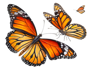 Fototapeta premium Colorful monarch butterflies in a natural setting showcasing vibrant orange and black patterns isolated on transparent background