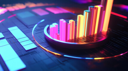 A circular bar graph with luminous segments radiates outward, glowing brighter with increasing values, elegantly integrated into a smooth, futuristic interface.
