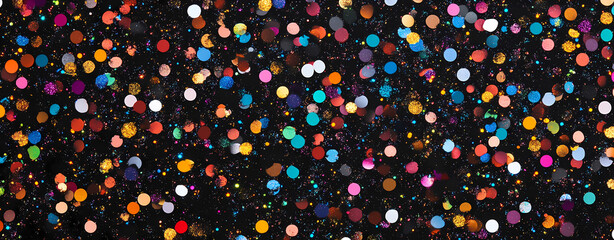 Colorful confetti particles on a black background