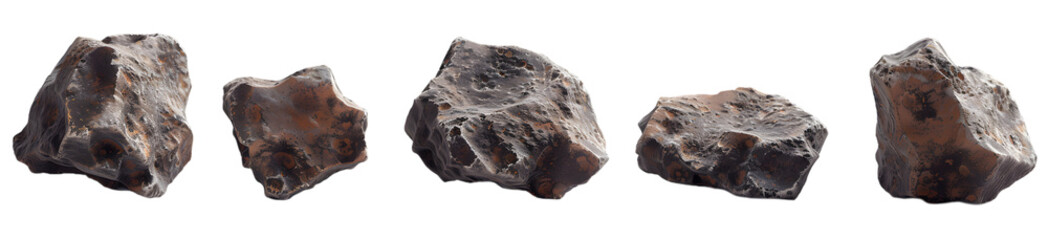 Obraz premium Set of floating asteroids, isolated on white background 