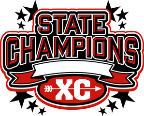 state champions in cross country with banner for school, college or league sports