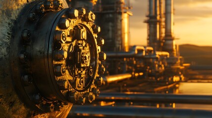 Industrial machinery sunset refinery bolts complex