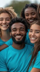 Obraz premium Smiling diverse group of volunteers posing together outdoors