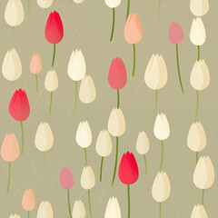 Minimalist tulip pattern in soft natural tones, spring elegance