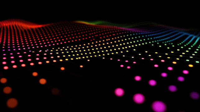 A clean, minimalistic scatter plot features vibrant neon data points dynamically fluctuating across a smooth grid interface, showcasing trends and variations in a visually engaging format.
