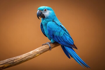 Naklejka premium Rare Spix's macaw, minimalist AI image. A symbol of endangered species, inspiring conservation efforts.