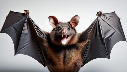Cheerful Bat Waving a Pennant in a Studio