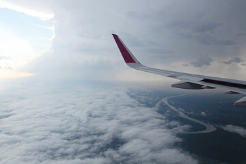 Sunny and Rainy Weather Conditions Changing from Airplane. Storm from the Above