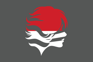 Indonesia flag and girl’s shape, Flag of Indonesia national country symbol illustration Vector, Rectangle Indonesia flag illustration, Flat vector illustration
