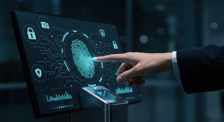 Futuristic fingerprint technology interface for secure digital identification