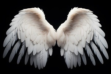 A pair of majestic white wings displayed against a dark background.