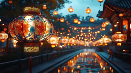 Illuminating lantern festival celebration ancient town nighttime scene