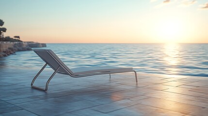 Obraz premium Relaxing sunset by the poolside coastal view serene atmosphere