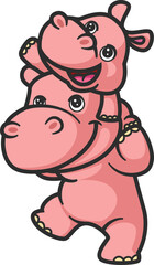 cartoon father hippo and baby hippo playing together