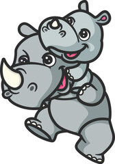 cartoon rhino and baby rhino playing together