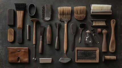 Collection of grooming tools and brushes.