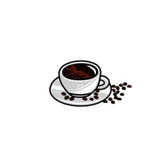 Obraz premium a cup of black coffee with coffee beans scattered beside it vector illustration
