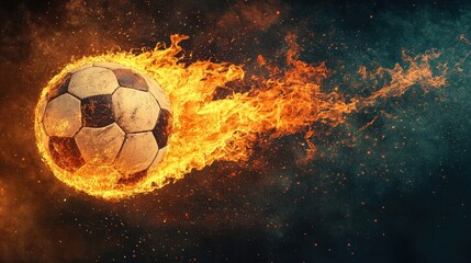 Fototapeta premium A flaming soccer ball in motion, symbolizing speed and excitement in sports.