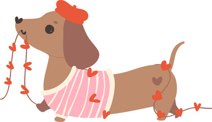Cute Valentine Dog Dachshund wear shirt with heart garland