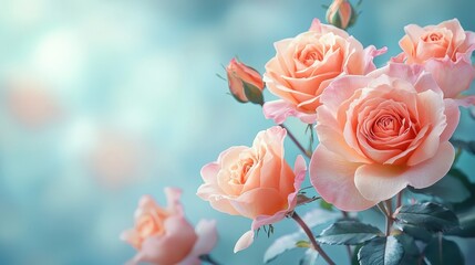 Beautiful Peach Roses in Bloom with Soft Focus Background in a Serene Garden Setting