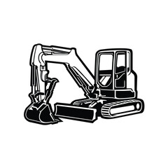 Premium Mini Excavator Monochrome Silhouette Vector Art Icon Illustration Isolated
