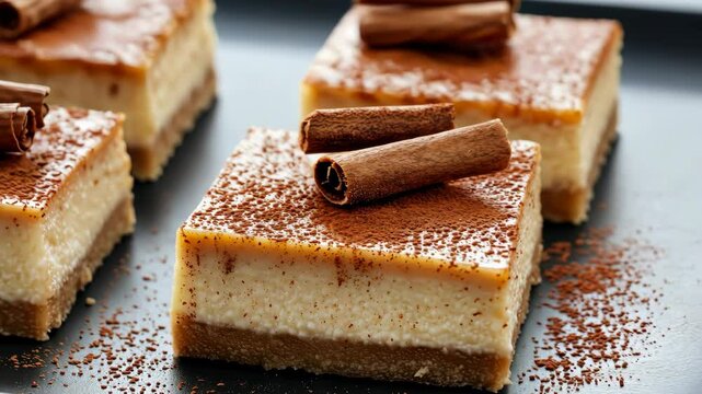 Delicious cho te dessert cake squares with sweet cocoa and cinnamon toppings for delightful