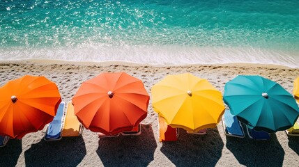 Vibrant Beach Umbrellas and Tranquil Turquoise Sea
