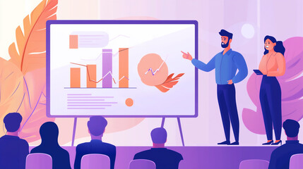 人々の前で講演をするビジネスマン