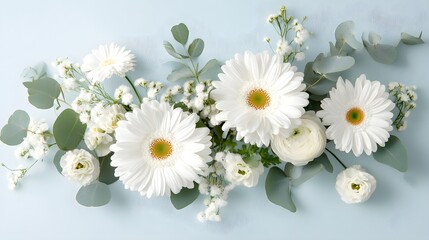 Obraz premium Floral arrangement with white flowers minimalist setting photography soft light environment aesthetic design