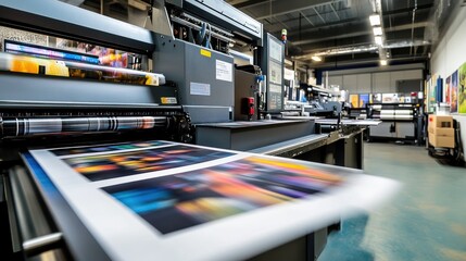 High-Tech Printing Press in Modern Facility Producing Colorful Prints at Large-Scale Production Environment Concept