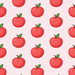 Seamless pattern ripe red apple. Vector illustration